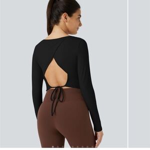 NEW Halara Long Sleeve Cut Out Tie Back Cropped Barre Ballet Dance Sports Top